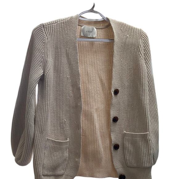 Just Women Size Small Cream Button Cardigan Sweater Pockets - Picture 3 of 8